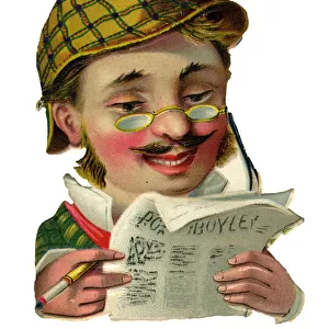 Victorian scrap, man reading a newspaper