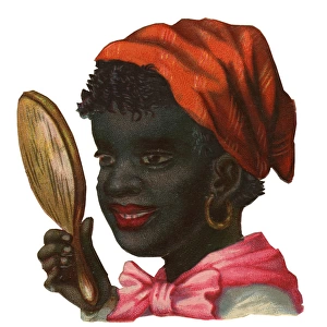Victorian Scrap, woman looking in hand mirror