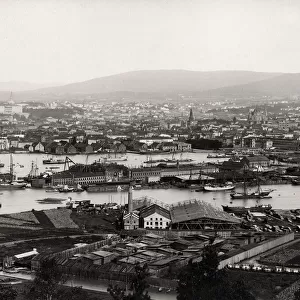 View - harbour of Christiania, now Oslo, capital of Norway