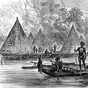 Village in Humboldt Bay, New Guinea, 1875