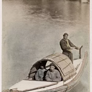 Vintage 19th century photograph: John Thomson carte de visite China: river boat, Sampan