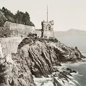 Vintage 19th century photograph: Gropallo Tower, Nervi Genoa, Genova, Italy