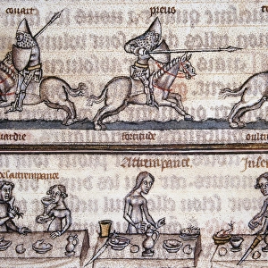 Virtues of knights and civility at the table. Miniature, 14t