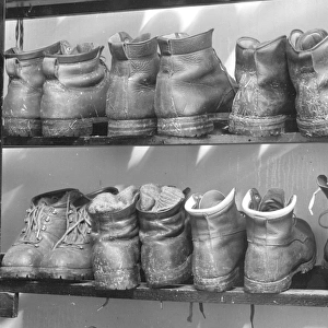 Walking boots in a YHA boot room