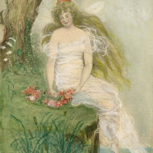 Winged fairy with a garland