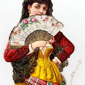 Woman with fan on a romantic Victorian scrap