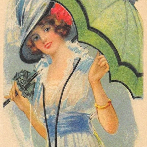 Woman with green umbrella