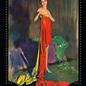 Woman in red fabric