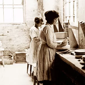 Workers in an earthenware pottery factory, Victorian period