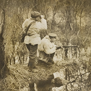 WW1 - British soldiers in a wood wearing sheepskin jackets