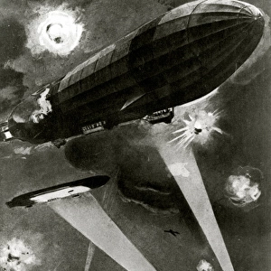 WW1 - Zeppelins raiding over Paris, France, 1915