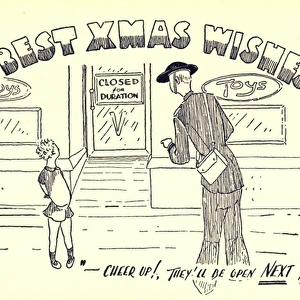 WW2 Christmas card, closed toy shop
