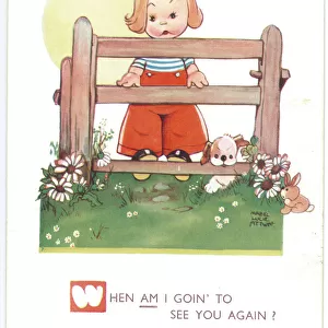 WW2 era - Comic Postcard - When am I goin to see you again