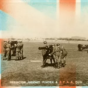 WW2-era patriotic British postcard - Predictor, Height finder and 3. 7 Ack Ack (A. A