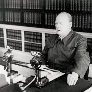 WWII British Prime Minster Winston Churchill, radio broadcast