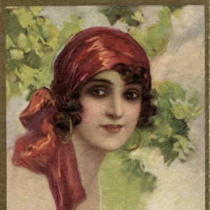 Young Italian woman in a red headscarf