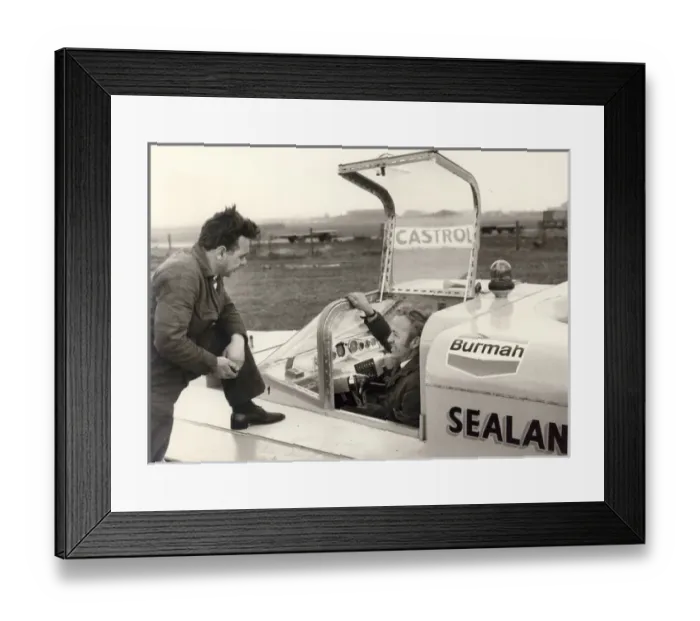 Framed Print : Co-designers A P Freeman and T Rayner (in cockpit) Framed Print : Co-designers A P Freeman and T Rayner (in cockpit)