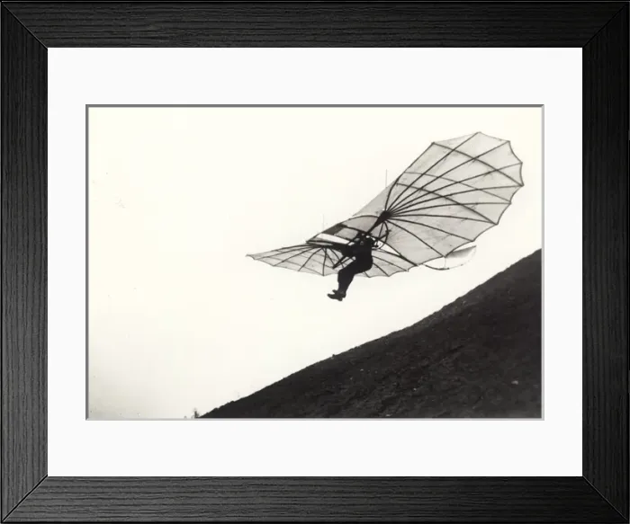 Framed Print : Lilienthal gliding from an artificial hill Framed Print : Lilienthal gliding from an artificial hill