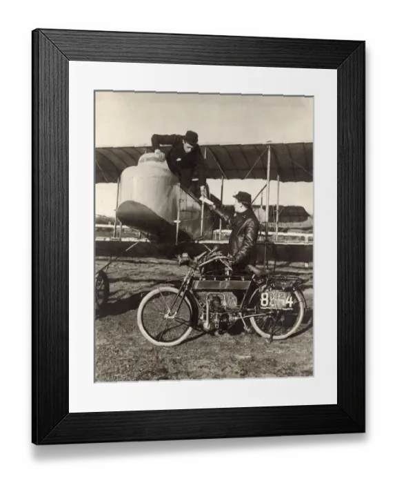 Framed Print : A French Moto cyclist despatch rider hands over a despatch Framed Print : A French Moto cyclist despatch rider hands over a despatch