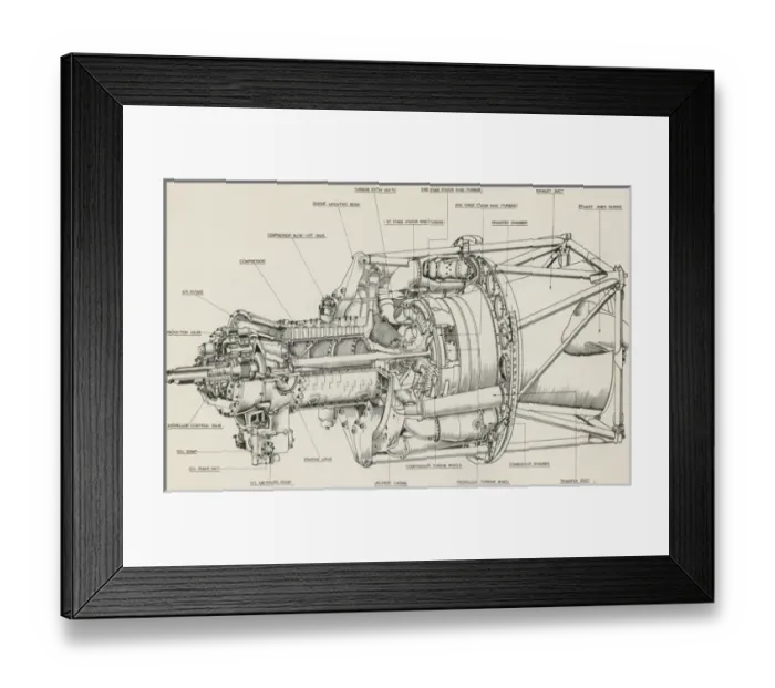 Framed Print : Bristol Theseus turboprop cutaway drawing