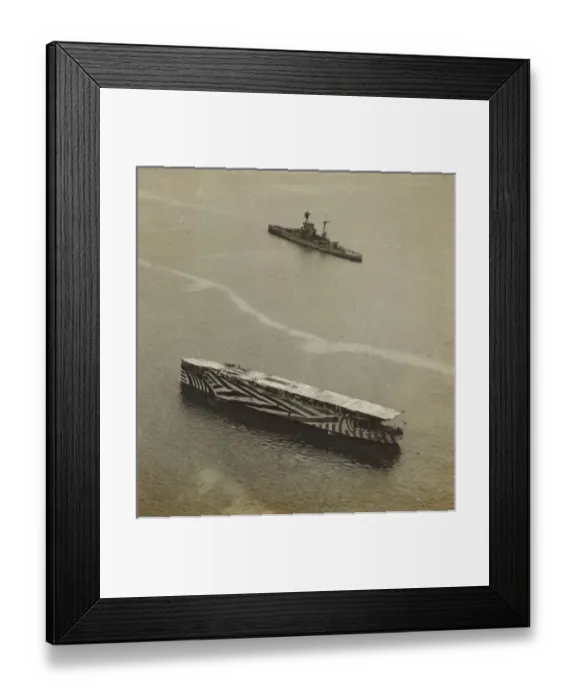 Framed Print : HMS Argus (I49) in habour in 1918, painted in camouflage Framed Print : HMS Argus (I49) in habour in 1918, painted in camouflage