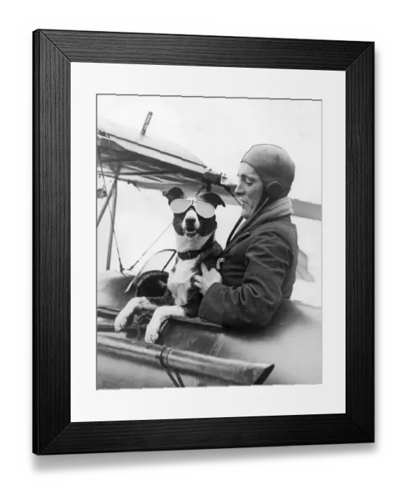 Framed Print : Mr Barnard and his dog Dan, who sometimes flew with him Framed Print : Mr Barnard and his dog Dan, who sometimes flew with him