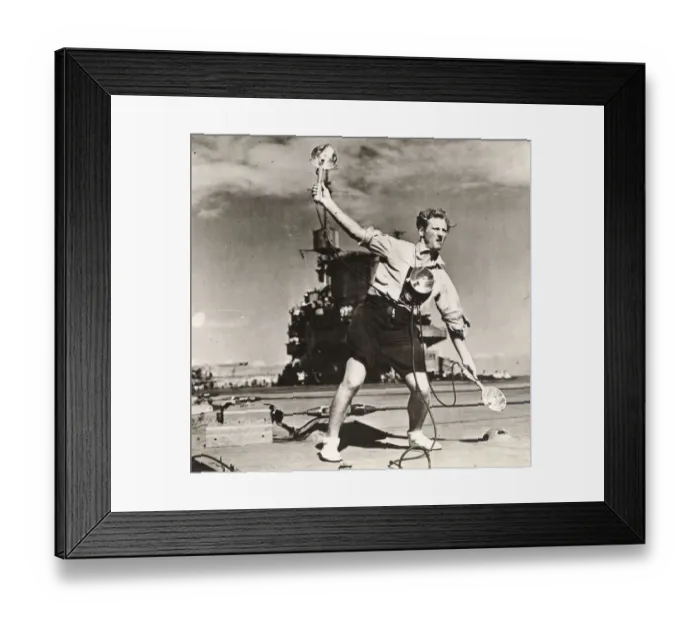 Framed Print : A Batsman on HMS Illustrious, c 1944 Framed Print : A Batsman on HMS Illustrious, c 1944