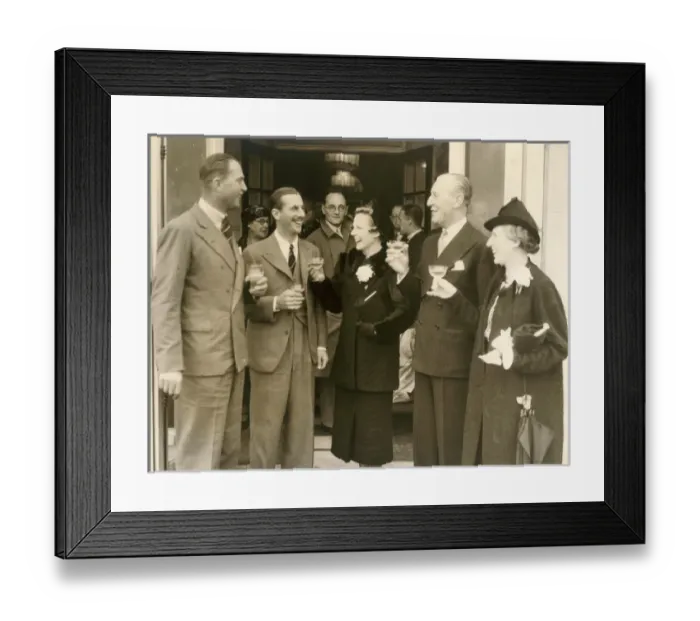 Framed Print : Sir Connop and Lady Guthrie and Mrs Greta Scott raise a toas Framed Print : Sir Connop and Lady Guthrie and Mrs Greta Scott raise a toas