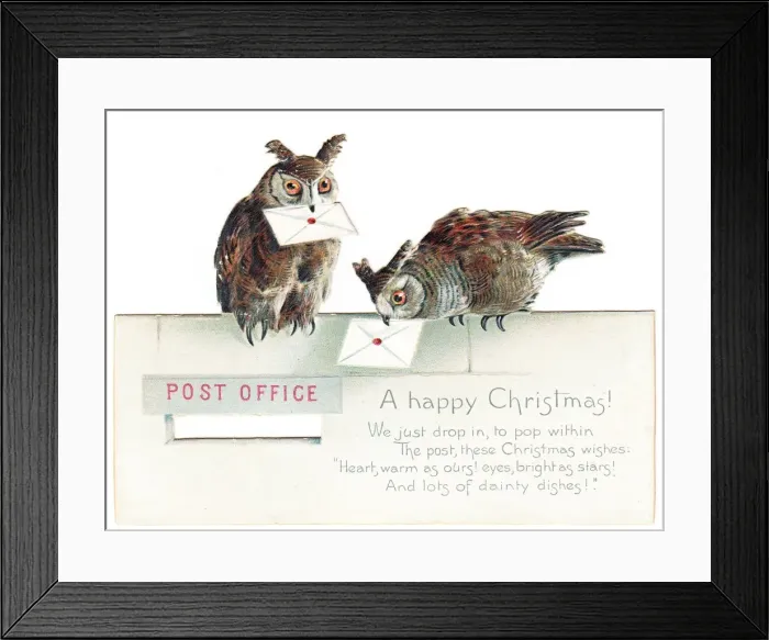 Framed Print : Two owls on a Christmas card Framed Print : Two owls on a Christmas card