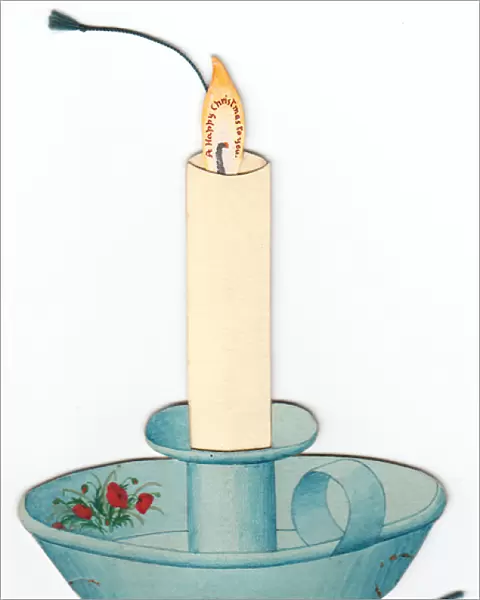 Christmas card in the shape of a candle and holder