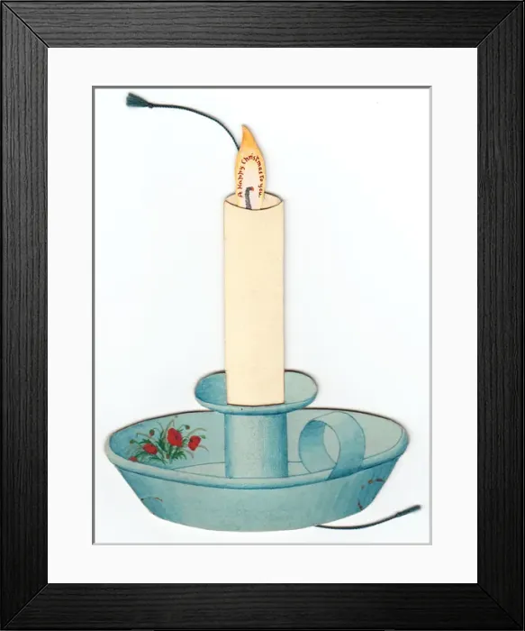 Framed Print : Christmas card in the shape of a candle and holder Framed Print : Christmas card in the shape of a candle and holder