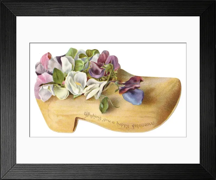 Framed Print : Flowers in a wooden clog-shaped Christmas card Framed Print : Flowers in a wooden clog-shaped Christmas card