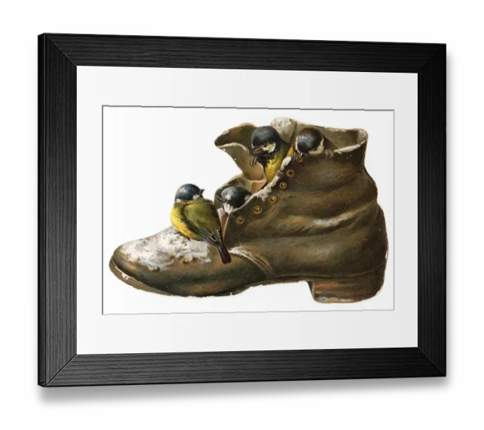 Framed Print : Battered old boot-shaped Christmas card Framed Print : Battered old boot-shaped Christmas card