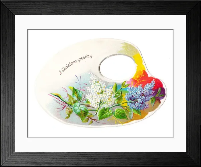 Framed Print : Lilac blossom on a palette-shaped Christmas card Framed Print : Lilac blossom on a palette-shaped Christmas card