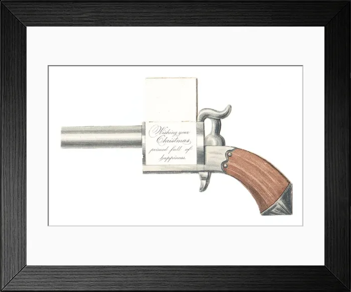Framed Print : Christmas card in the shape of a gun Framed Print : Christmas card in the shape of a gun