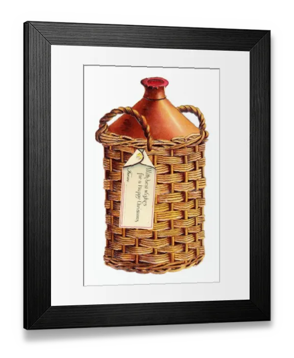 Framed Print : Christmas card in the shape of a jug in a basket Framed Print : Christmas card in the shape of a jug in a basket