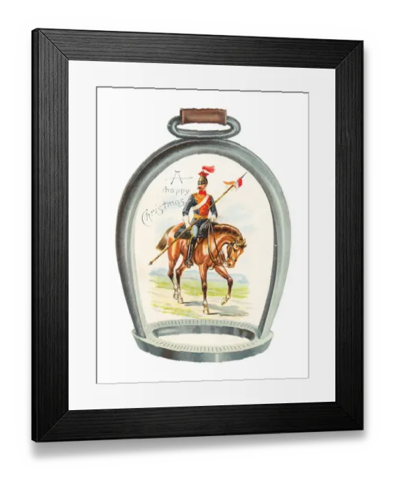 Framed Print : Soldier on horseback on a stirrup-shaped Christmas card Framed Print : Soldier on horseback on a stirrup-shaped Christmas card