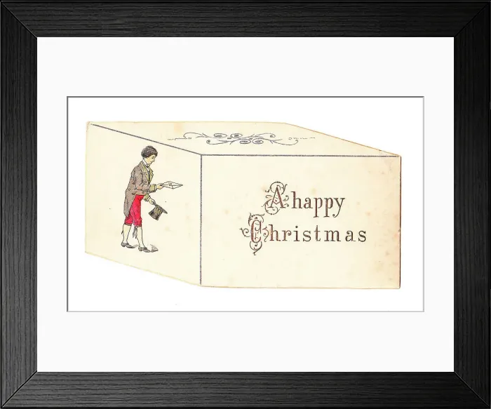 Framed Print : Man delivering a letter on a box-shaped Christmas card Framed Print : Man delivering a letter on a box-shaped Christmas card