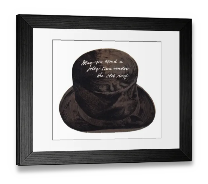 Framed Print : Christmas card in the shape of a battered top hat Framed Print : Christmas card in the shape of a battered top hat