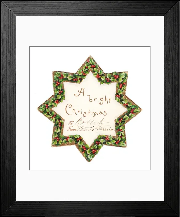 Framed Print : Star-shaped Christmas card with holly border Framed Print : Star-shaped Christmas card with holly border