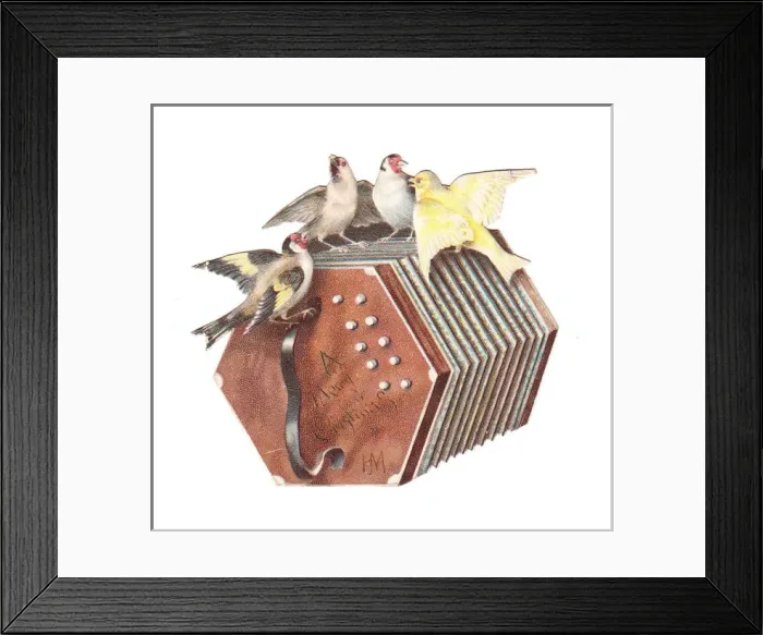Framed Print : Birds on a concertina-shaped Christmas card Framed Print : Birds on a concertina-shaped Christmas card