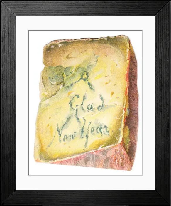 Framed Print : New Year card in the shape of a wedge of cheese Framed Print : New Year card in the shape of a wedge of cheese