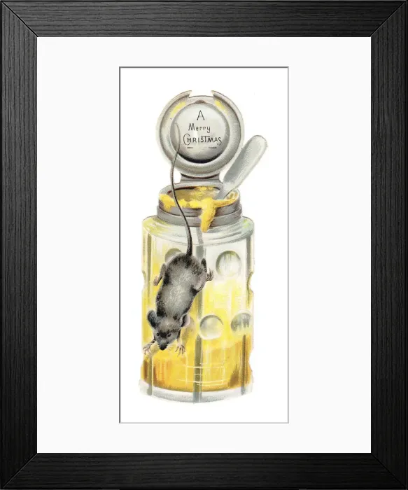 Framed Print : Christmas card in the shape of a honey pot with mouse Framed Print : Christmas card in the shape of a honey pot with mouse