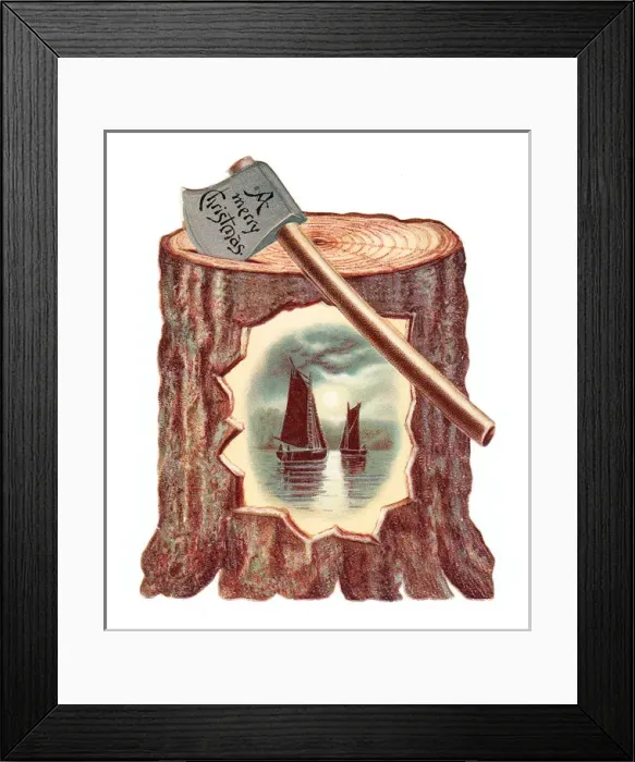 Framed Print : Christmas card in the shape of a chopping log Framed Print : Christmas card in the shape of a chopping log