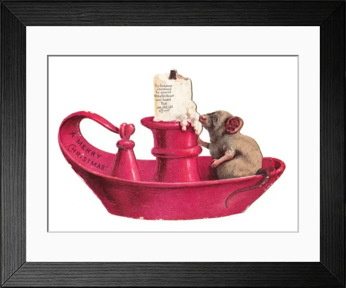 Framed Print : Candle holder and mouse on a cutout Christmas card Framed Print : Candle holder and mouse on a cutout Christmas card