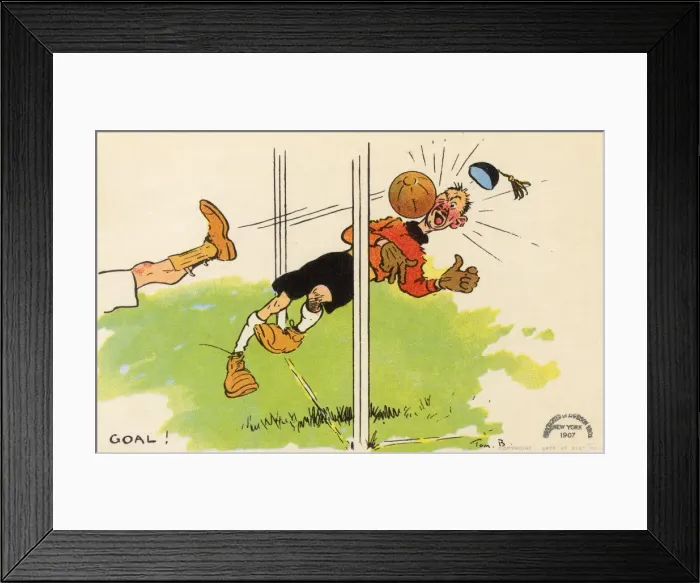 Framed Print : Fierce shot blasts Goalkeeper into his own goal Framed Print : Fierce shot blasts Goalkeeper into his own goal
