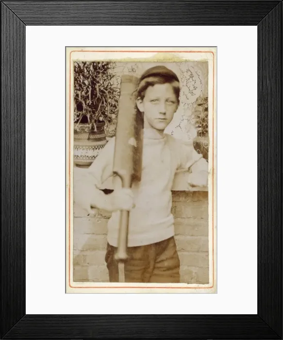Framed Print : Cabinet Photograph - Young Boy with cricket bat Framed Print : Cabinet Photograph - Young Boy with cricket bat