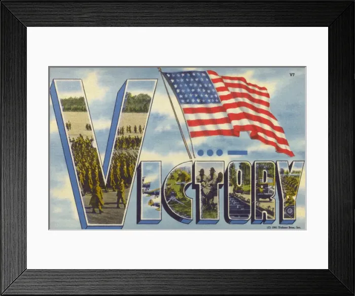 Framed Print : V for Victory. US World War Two propaganda postcard Framed Print : V for Victory. US World War Two propaganda postcard