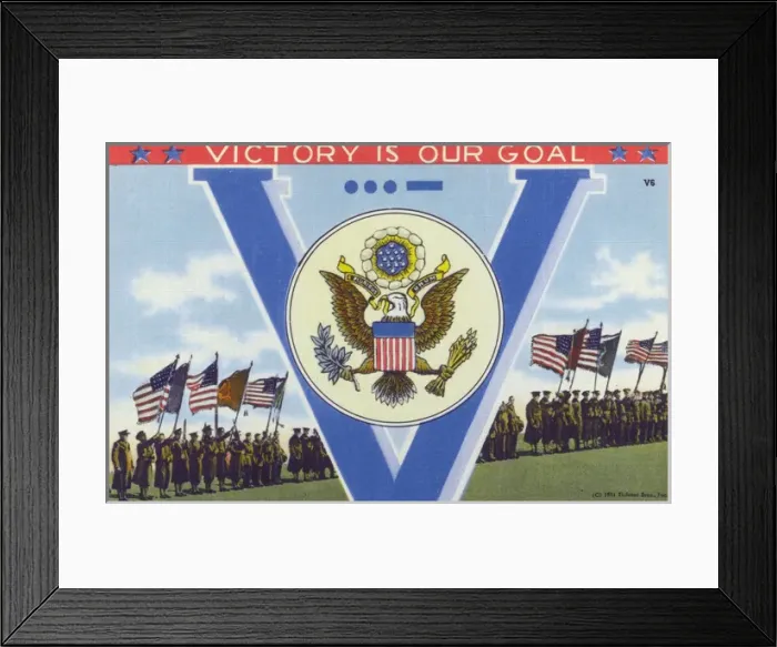 Framed Print : V for Victory. US World War Two propaganda postcard Framed Print : V for Victory. US World War Two propaganda postcard