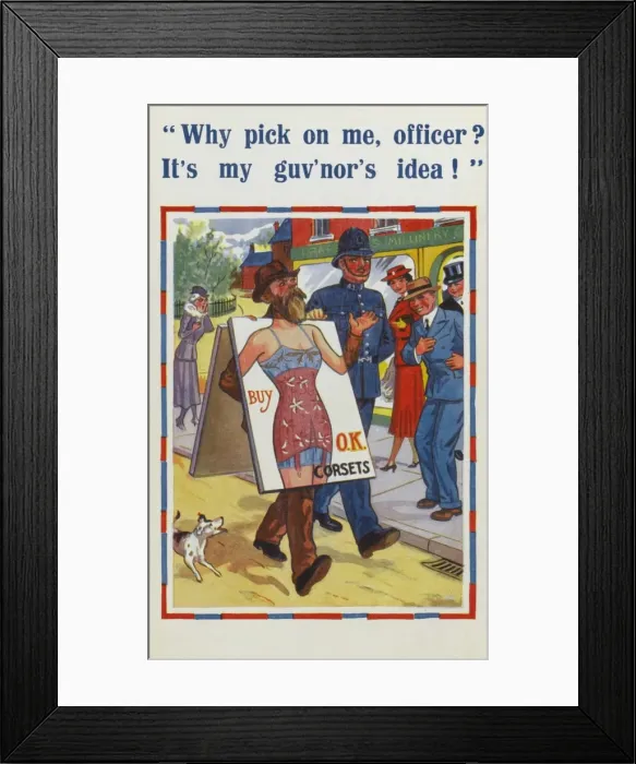 Framed Print : Arrested for wearing a corset advertising placard Framed Print : Arrested for wearing a corset advertising placard